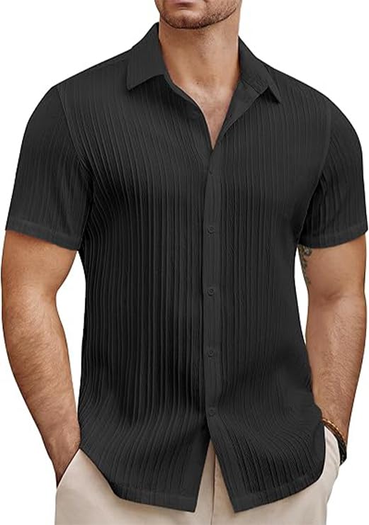 Cb-Colebrook MenS Casual Button Down Shirts Short Sleeve Linen Shirt Fashion Textured Beach Summer Shirt Hawaiian Vacation Spre