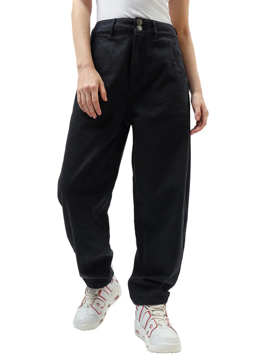 Bewakoof Womens Baggy Tapered Fit Jeans_624269_Black_26
