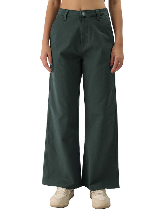 The Souled Store Solids: Amanzi Cotton Blend Wide Leg Fit Pants for Women and Girls - Comfortable and Stylish Bottoms for Everyd