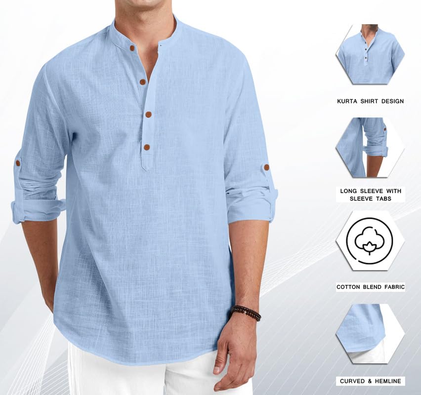 Macsivo MenS Cotton Polyester Blend Solid Short Kurta With Mandarin Collar Full Sleeve Button Closure Curved Hem Regular Fit |