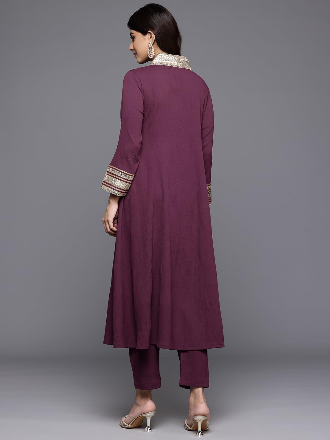 Varanga Women Purple Zari Lace Embellished Yoke A-Line Kurta Set