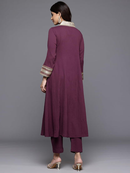 Varanga Women Purple Zari Lace Embellished Yoke A-Line Kurta Set