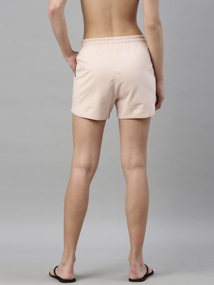 Enamor Essentials Womens Relaxed Fit Mid Rise 100% Cotton Mid-Thigh Length Shorts With Adjustable Waistband & Pockets - E078(E0