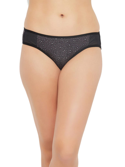 Clovia Womens Low Waist Animal Print Bikini Panty with Powernet Panels (PN1649A05_Grey_XXL)