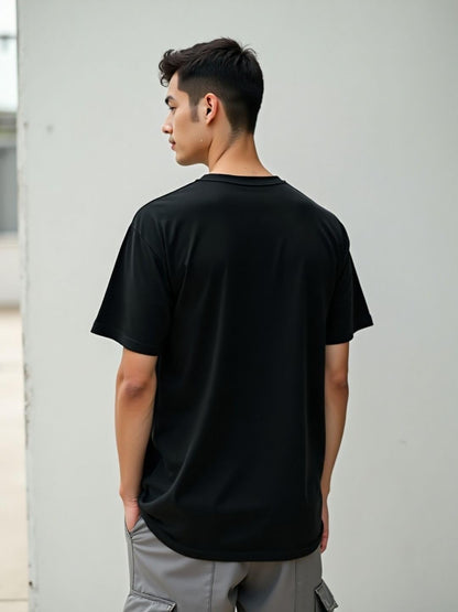 Nobero MenS Solid Oversized Fit T-Shirt (1M-Twts-R0039_Black