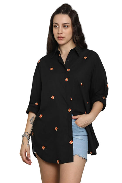 High Star Classic Spread Collar Oversized Cotton Casual Shirt Black