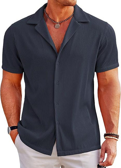 CB-COLEBROOK Mens Casual Button Down Shirts Short Sleeve Regular Fit Fashion Spread Beach Shirts Tops (in, Alpha, 2XL, Regular,