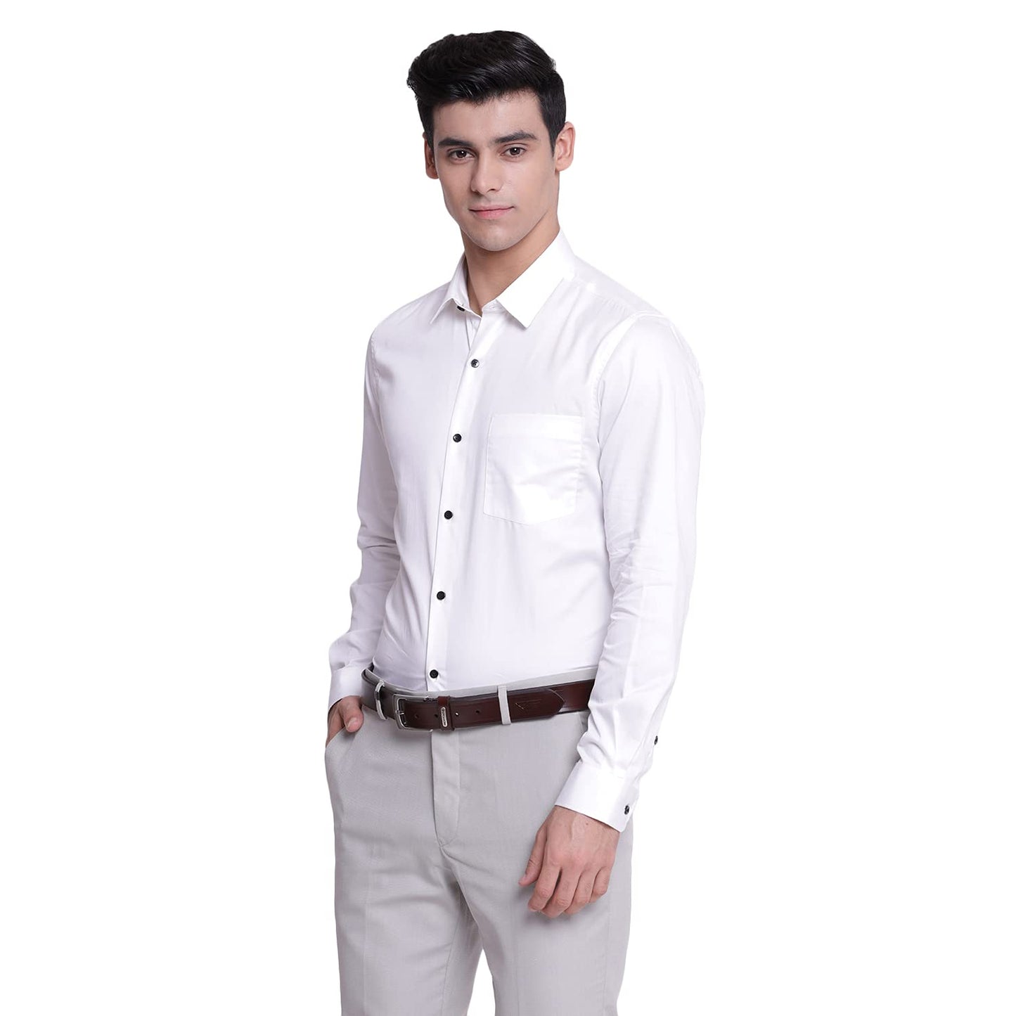 Turtle Men 100% Cotton White Solid Slim Fit Formal Shirts