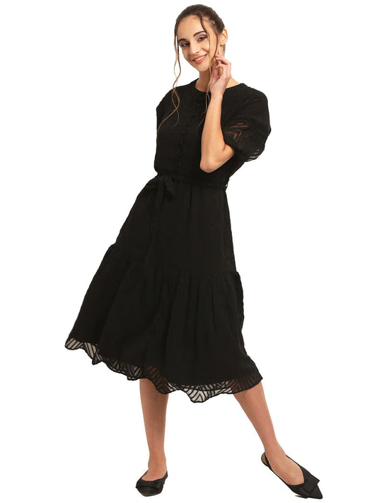 Rare London Women'S Standard Length Midi Casual Dress (Ep31080-Xl_Black_X-Large_Black_Xl)