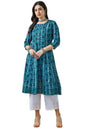 Soch Womens Teal Ajrak Print Cotton Slub Panelled Kurta