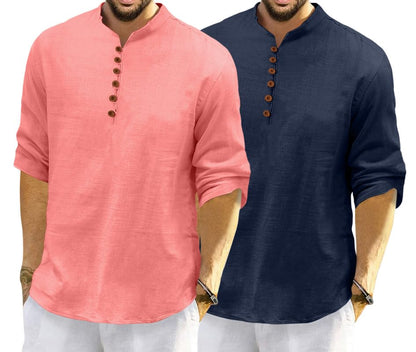 Royalscout MenS Cotton Polyester Blend Solid Regular Fit Full Sleeve Short Kurta | Ethnic, Lightweight Summer Kurta For Daily &