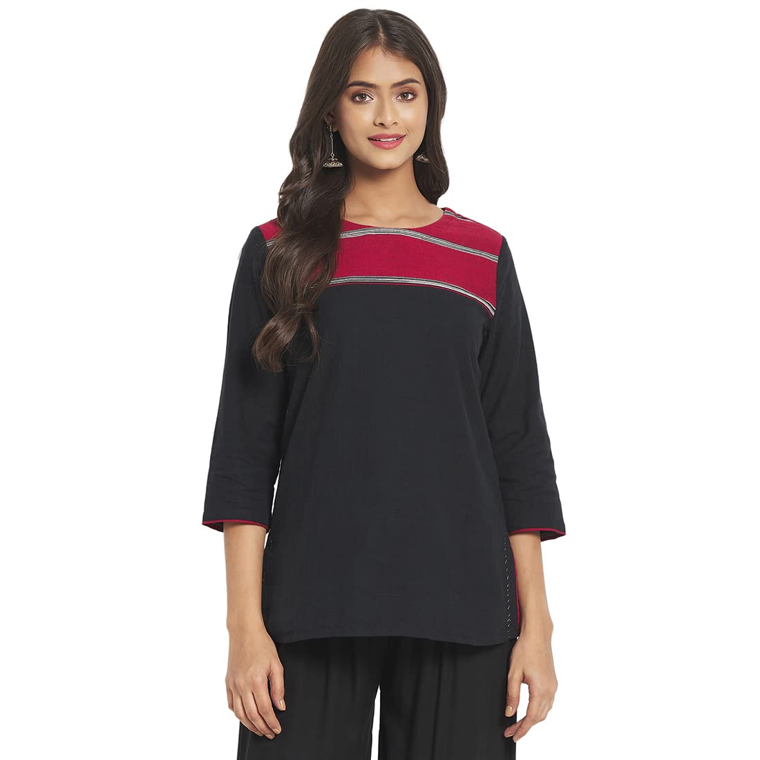 Fabindia Women Round Neck Kurta Short Cotton_Multicolour