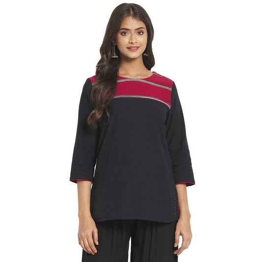 Fabindia Women Round Neck Kurta Short Cotton_Multicolour