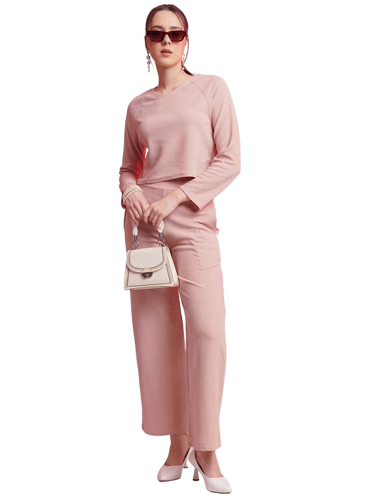 Selvia Womens Co-ords Set|Lycra Crop Top & Trouser Set|Casual Co-ords Set for Women|Two Piece Co-ord Set|Crop Top & Bottom Set(