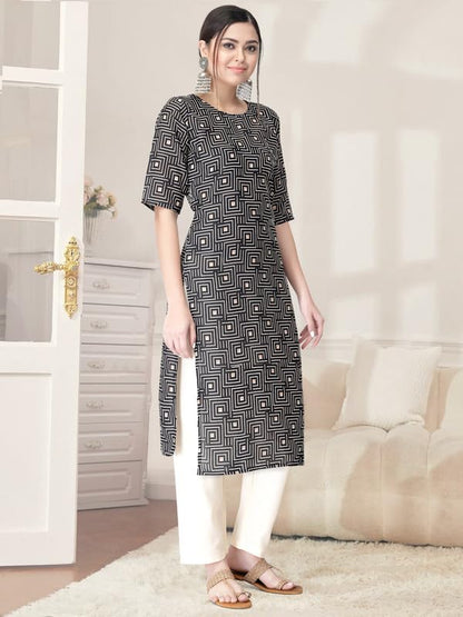 Pinkmint Kurta Set for Women Cotton Printed Straight Kurta with Pant (Pack of 1)