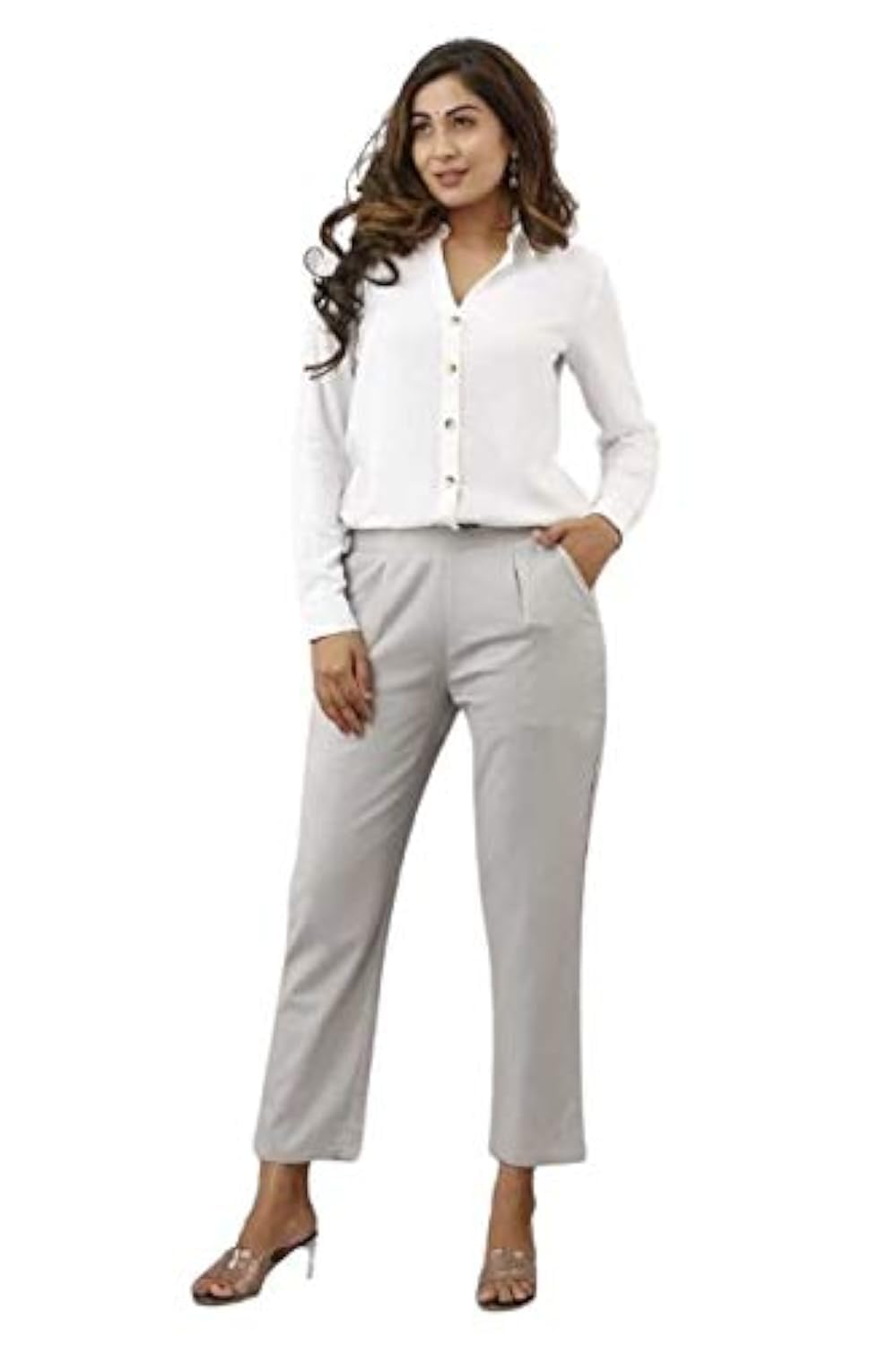 Digital Shopee Regular Fit Women S Pure Cotton Trousers Pants For Everyday Use, College Wear, Office, Casual Wear, Light Grey,
