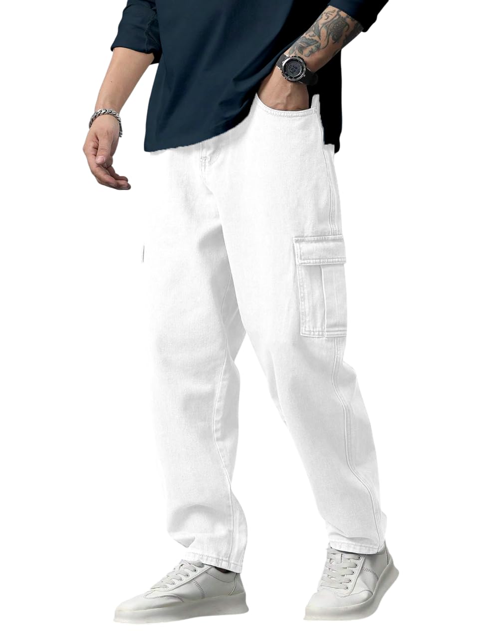 Men Loose Fit Mens Flip Pocket Cargo || Mens Stylish Cotton Loose Fit Denim Cargo Jeans || Multi-Pocket Styling || Perfect for