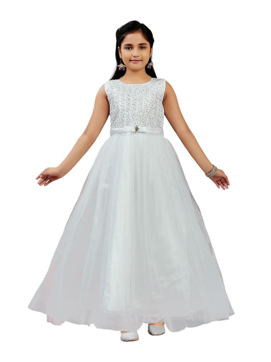 Aarika Girls White Colour Embellished Net Gown (9-12 Years)