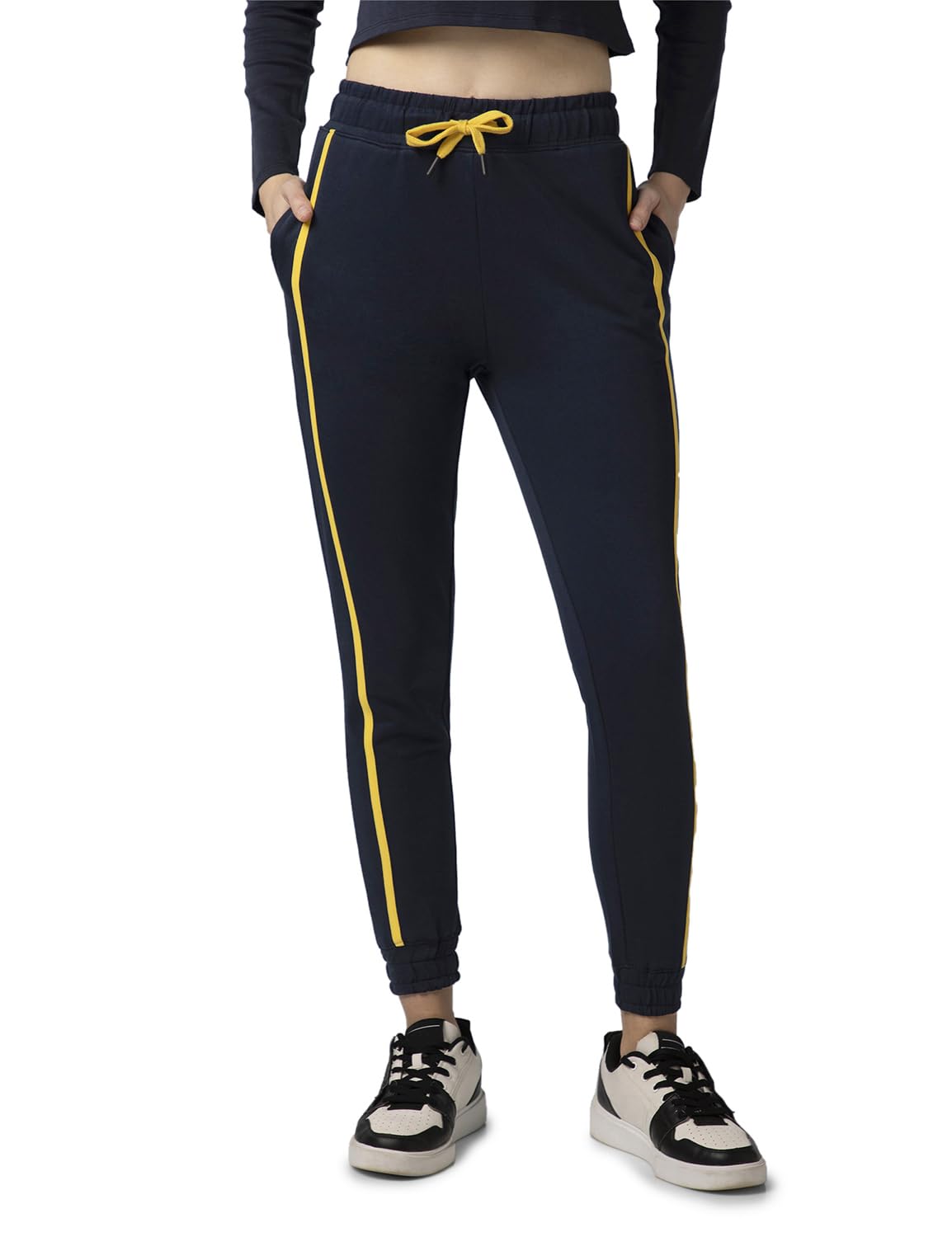 FYLTR Womens Joggers with Side Tape Detailing - Elasticated Waistband | Contrast Drwacord | Elastic Hem