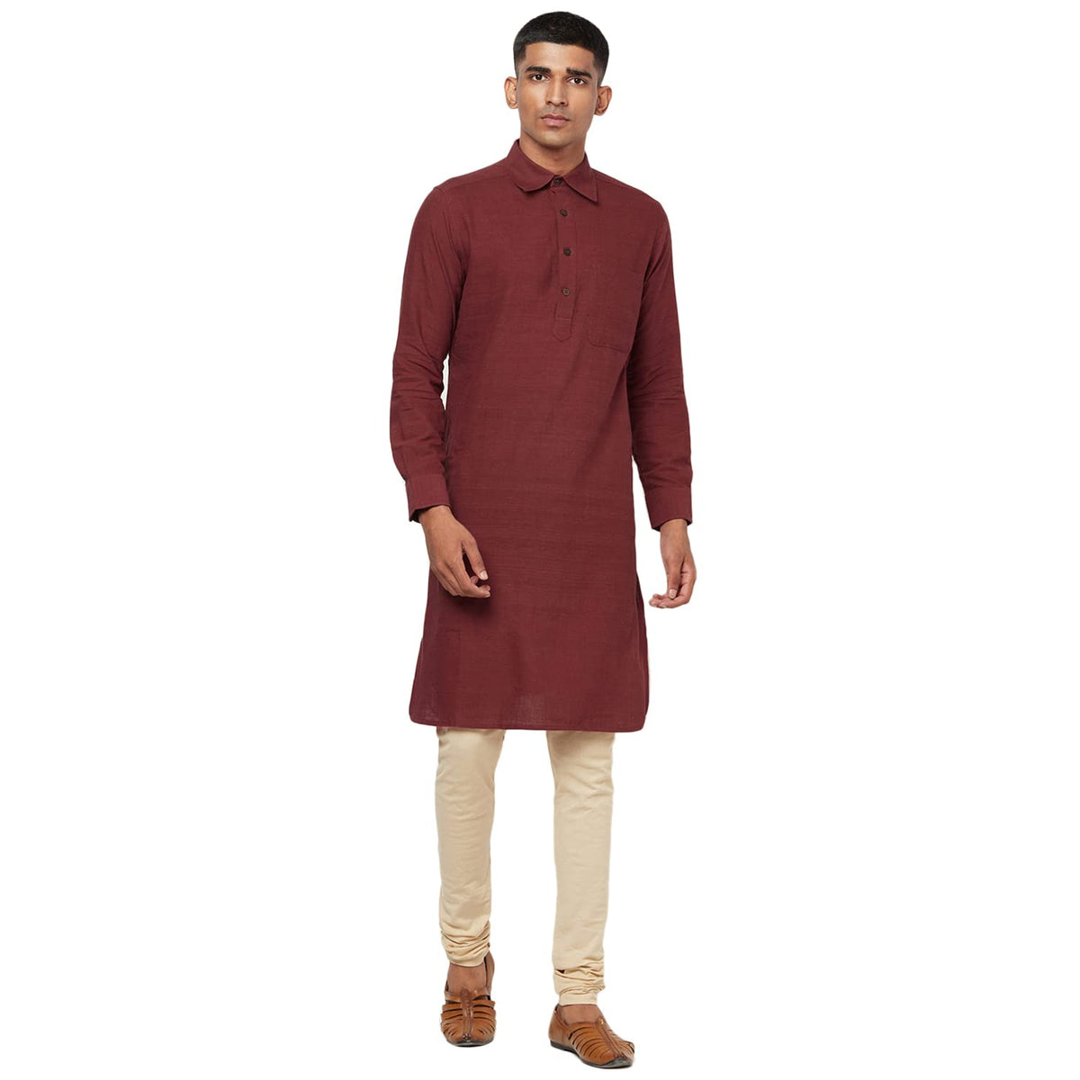 Fabindia MenS Cotton Solids Comfort Kurta_Maroon_S