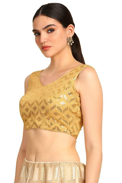 Soch Womens Gold Sequinned Embellished Georgette Padded Blouse