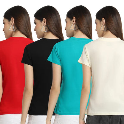 Preneum Womens Cotton Regular Fit Latest Graphic Stylish Printed Short Sleeves Casual T-Shirt || Trending & Style (Pack 4), Red