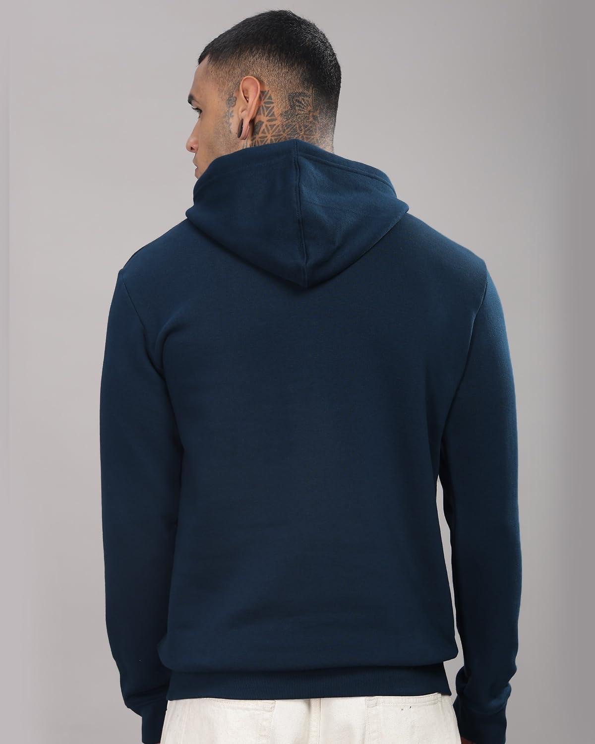 ADRO Men's Cotton Neck Hooded Sweatshirt (H-M-PC-SB_Teal)