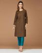 Fabindia Women's Wool Woven Regular Kurta (1034613BROWN_Brown