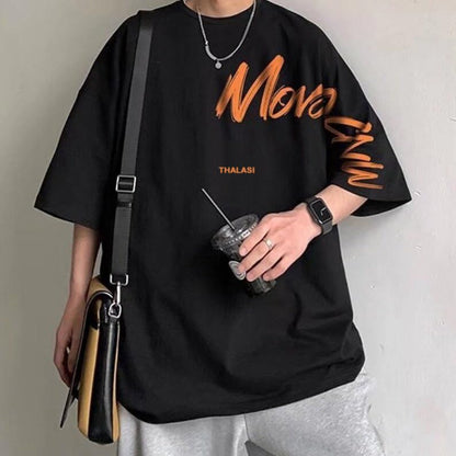 Thalasi Aesthetic Korean Style Blue Oversized T Shirts For Men - Baggy Fit T-Shirts With Down Shoulder And Half Sleeves & Brande