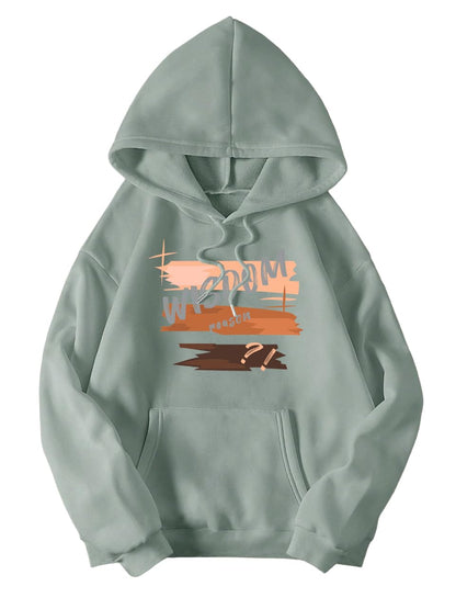 TAGAS Womens Letter Print Full Sleeve Kangaroo Pocket Drawstring Hoodie || Sweatshirt for Women|| Hoodies || Winter Wear for Wo