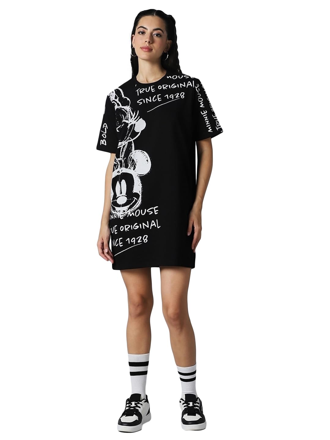 Bewakoof Heavy Duty 1.0 Official Disney Merchandise WomenS All Over Printed Oversized Fit Half Sleeve Round Neck Terry T-Shirt