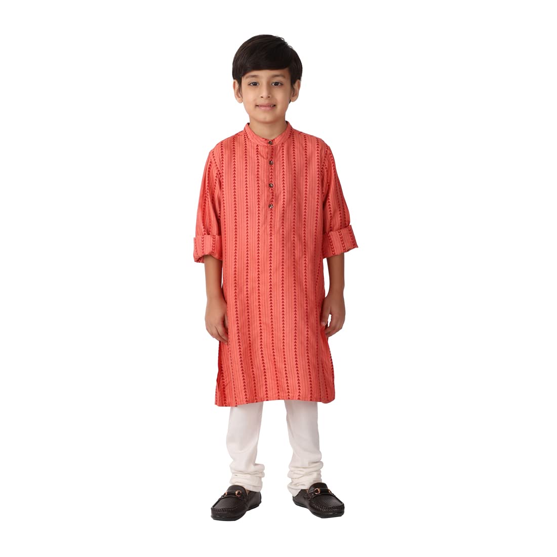Fabindia Kids Blend Chinese Collar Long Kurta Viscose_4-6Y Coral