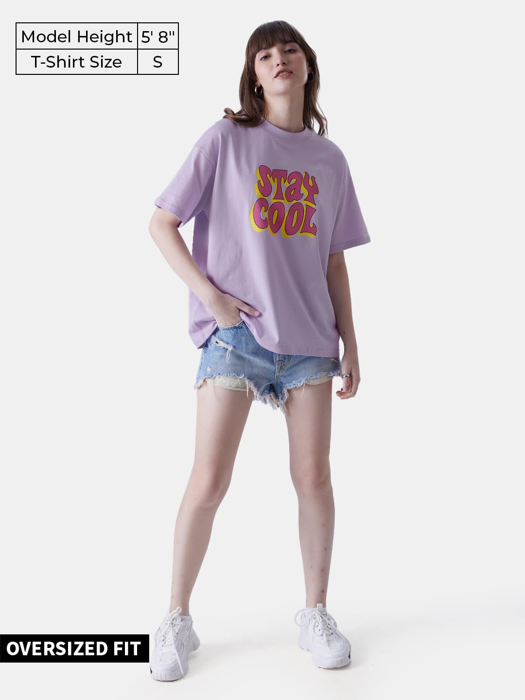 The Souled Store Official Looney Tunes: Stay Cool Womens and Girls Oversized fit Graphic Printed Half Cotton Lavender Color Wome