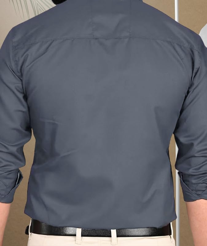 Pinkmint Men Cotton Soild Spread Collar Long Sleeve Shirt Formal Wear Grey