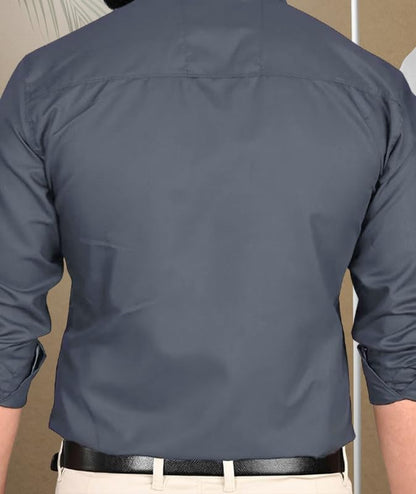 Pinkmint Men Cotton Soild Spread Collar Long Sleeve Shirt Formal Wear Grey