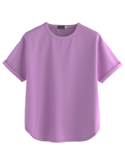 Juneberry Pure 100% Cotton Oversized Loose Baggy Fit Round Neck With Drop Shoulder Black & Cork & Lilac Half Sleeves Boyfriend T