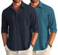 Deelmo Combo Of MenS Casual Button Down Shirts Long Sleeve Linen Shirt Fashion Textured Summer Shirts Pack Of 2