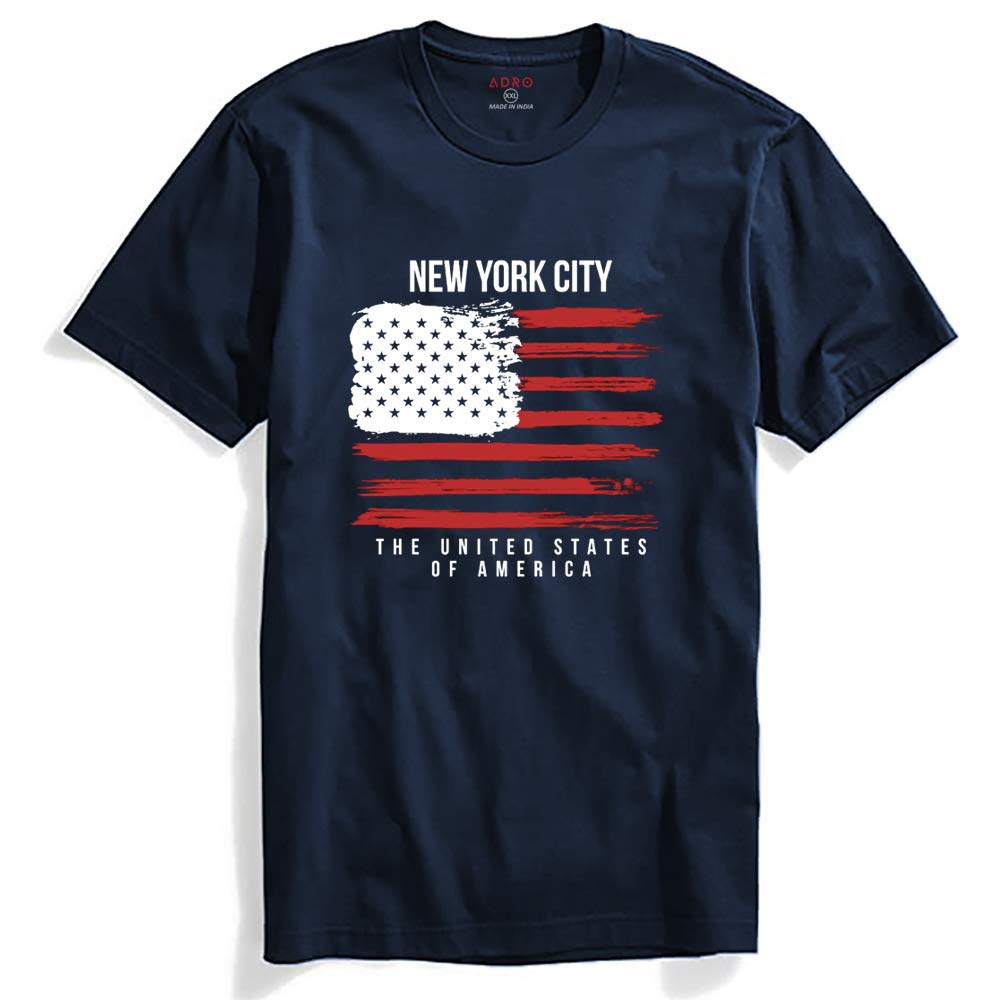 ADRO USA American Flag Printed Cotton T-Shirts for Men (R22-M-NWW-NB_Navy)