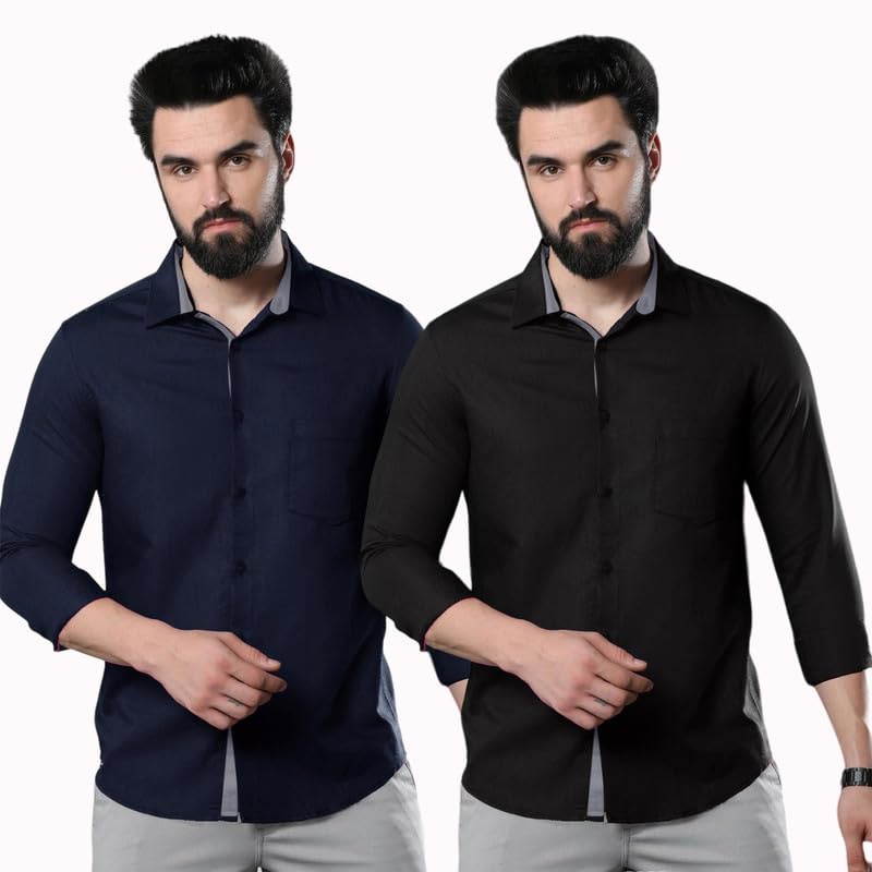 Pinkmint Shirt for Men ll Cotton Long Sleeve Shirt ll Spraed Collar Summer Shirt (Pack of 2)
