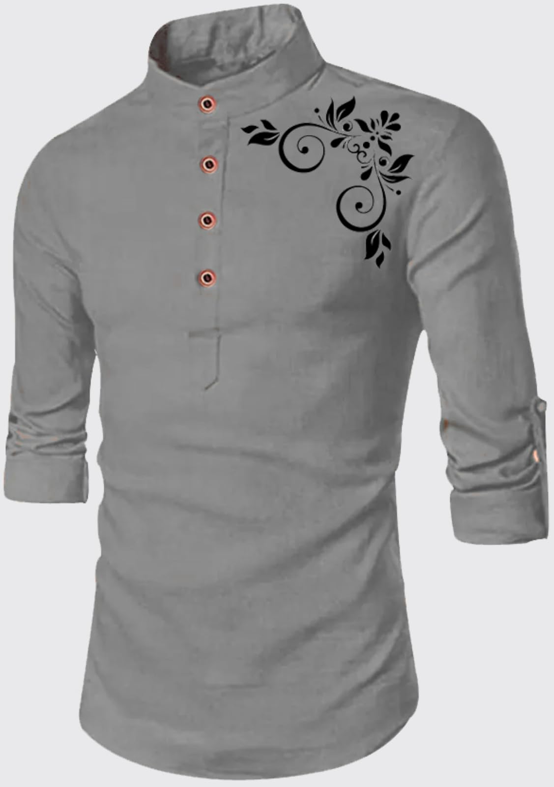 Deelmo Full Sleeve Short Kurta Shirt With A Trendy Mandarin Collar Crafted From A Premium Cotton Blend For Comfort Ideal For Men