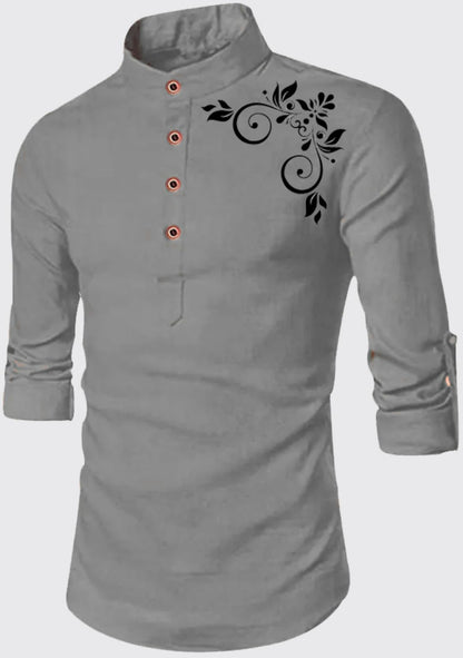 Deelmo Full Sleeve Short Kurta Shirt With A Trendy Mandarin Collar Crafted From A Premium Cotton Blend For Comfort Ideal For Men