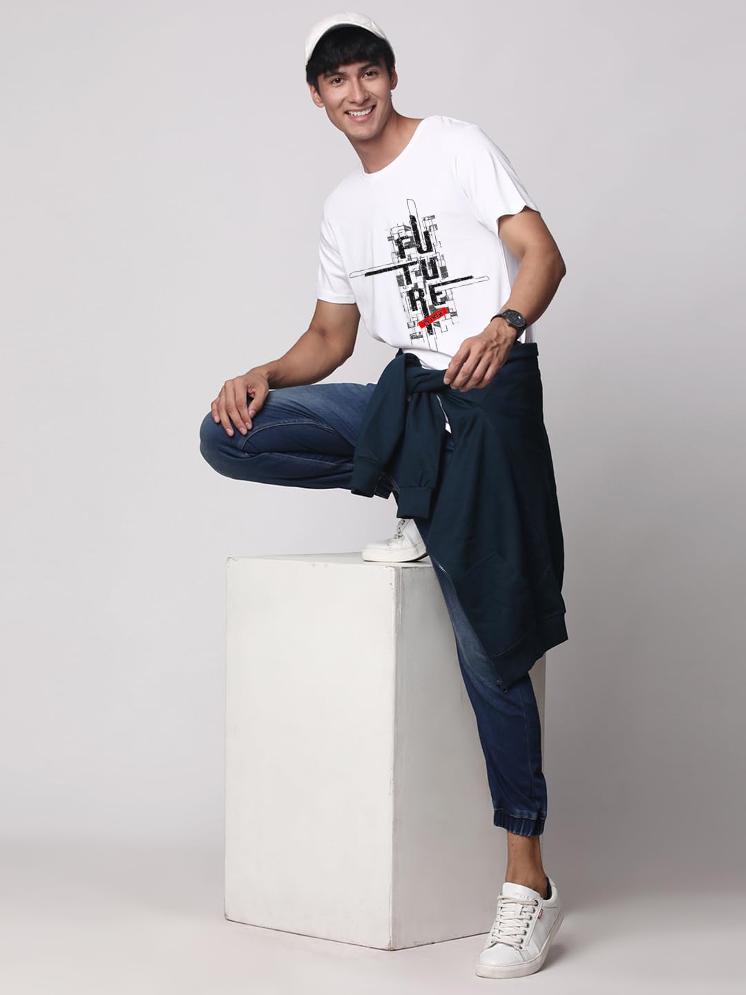 ADRO Men's Graphic Printed 100% Cotton T-Shirt - Regular Fit, Printed T-Shirts for Men (RN24-FTR-WH_White)