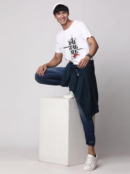 ADRO Men's Graphic Printed 100% Cotton T-Shirt - Regular Fit, Printed T-Shirts for Men (RN24-FTR-WH_White)