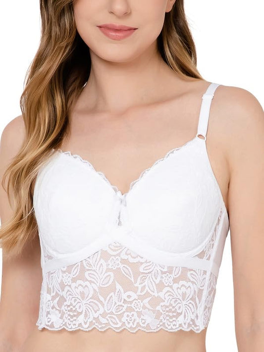 Clovia Lace Solid Padded Full Cup Underwired Bralette Bra (BR1969R18_White_36D)