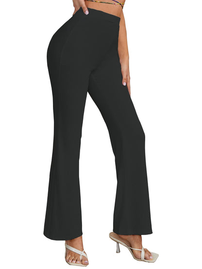 Shasmi Black Womens Yoga Dress Pants Stretchy Work Slacks Business Casual Office Bell-Bottom/Boot-Cut Elastic Waist Regular Fit