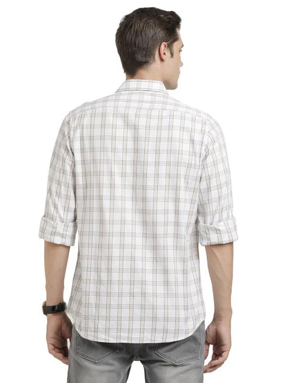 Turtle Men 100% Cotton Slim Fit Off White Check Full Sleeve Casual Shirt
