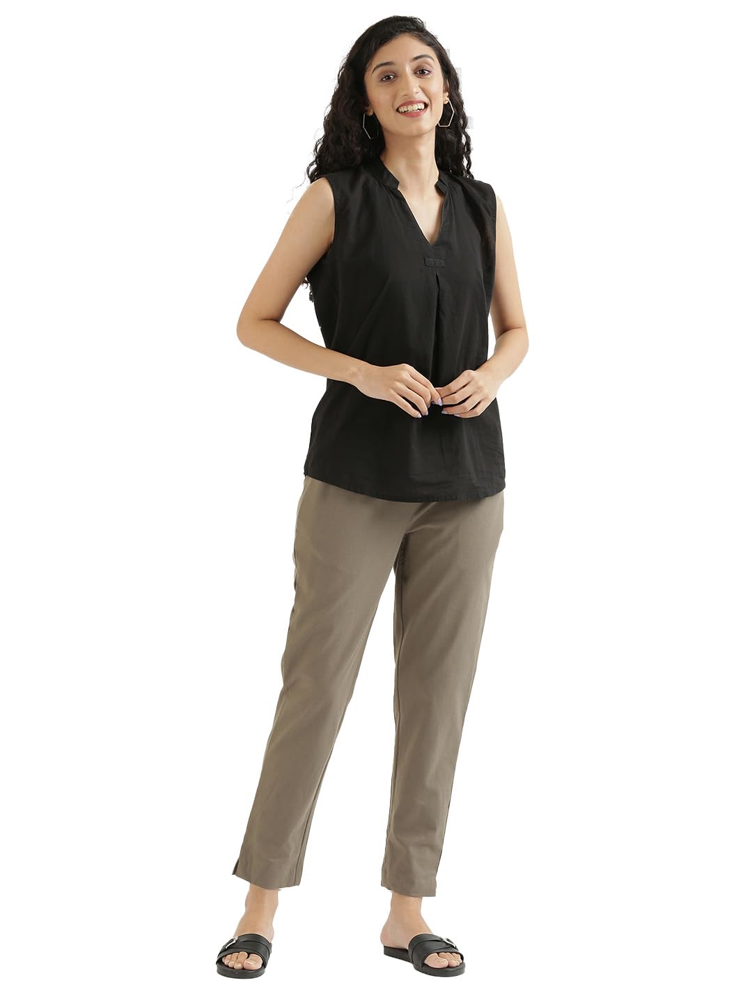 Digital Shopee Women Cotton Pant Stretchable Regular Slim Fit Trouser | Pocket Pants For Office | Cotton Casual Pant For WomenS