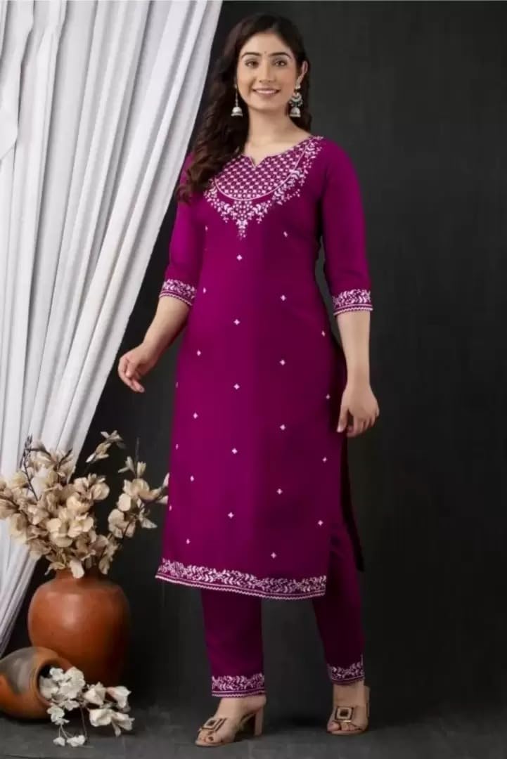 Yashika Women Kurta Set in Solid Purple Color and Pure Rayon Fabric With Pant