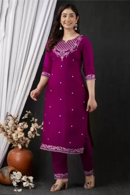 Yashika Women Kurta Set in Solid Purple Color and Pure Rayon Fabric With Pant