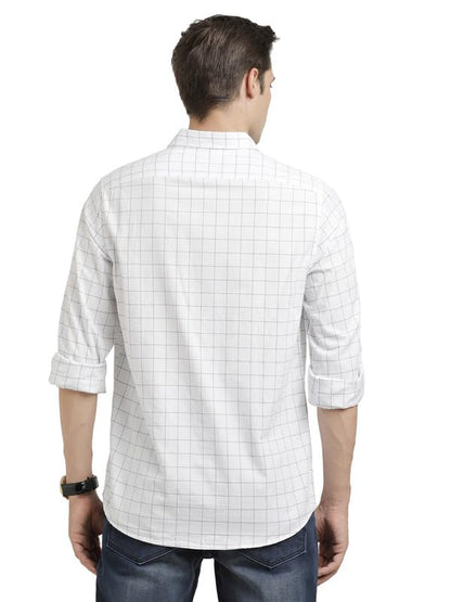Turtle Men 100% Cotton Slim Fit White Check Full Sleeve Casual Shirt